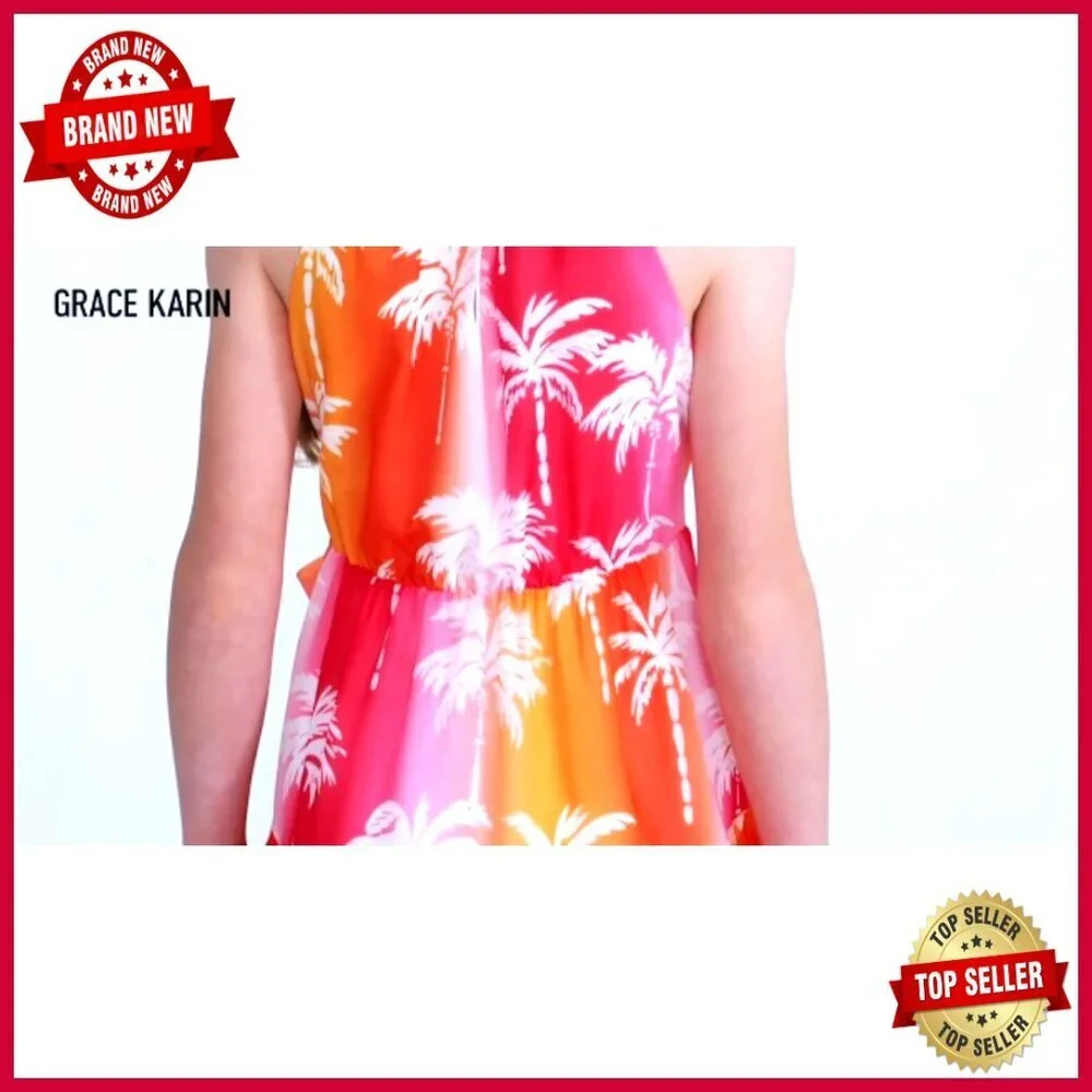 Floral Hawaiian Halter Sundress Chiffon Tiered Ruffle Party Beach Vacation